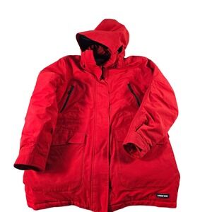 Lands End Squall Red Insulated Parka Waterproof Hooded Jacket Women Medium 10-12